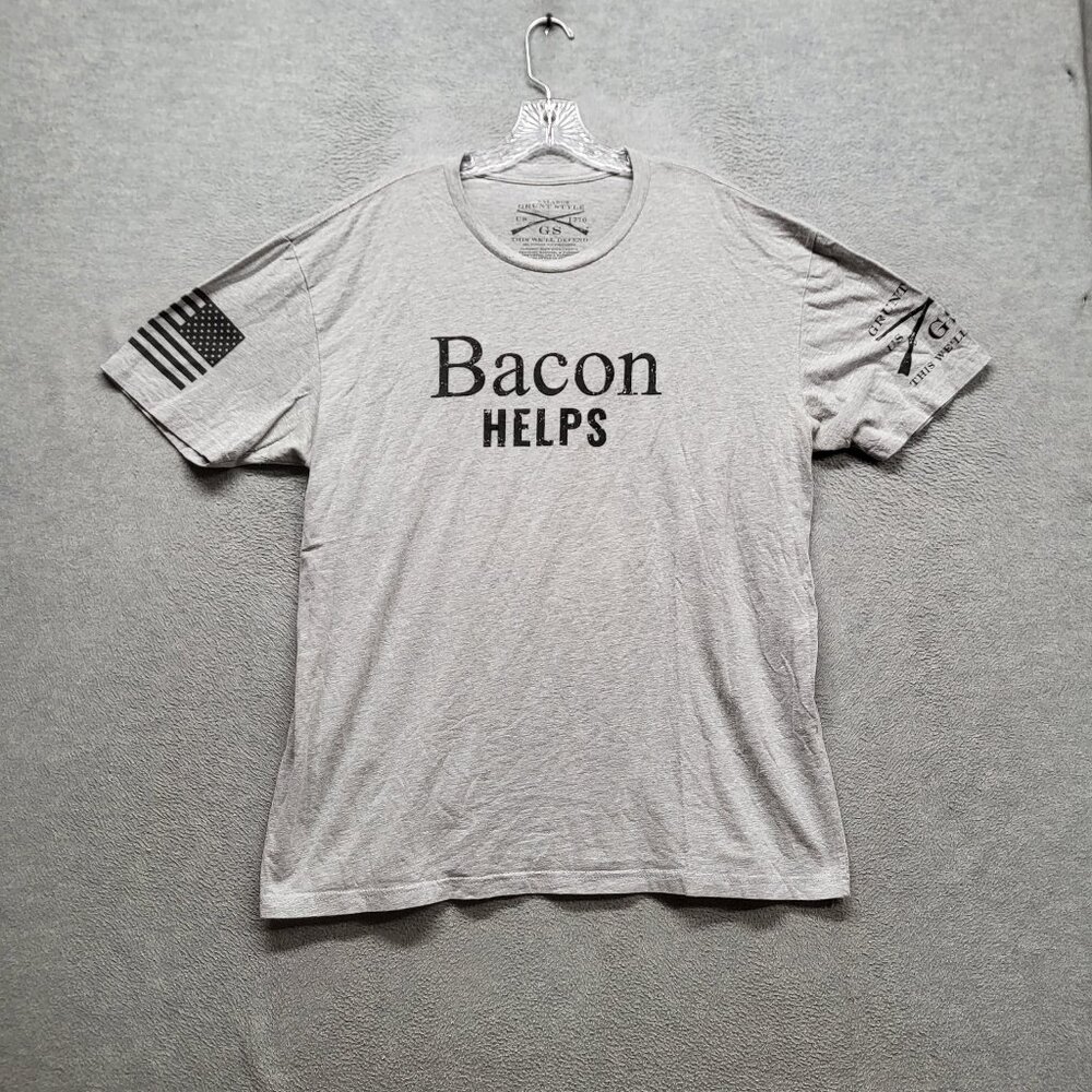Grunt‎ Style Men Shirt XL Gray Bacon Helps American Flag Graphic Tee Logo